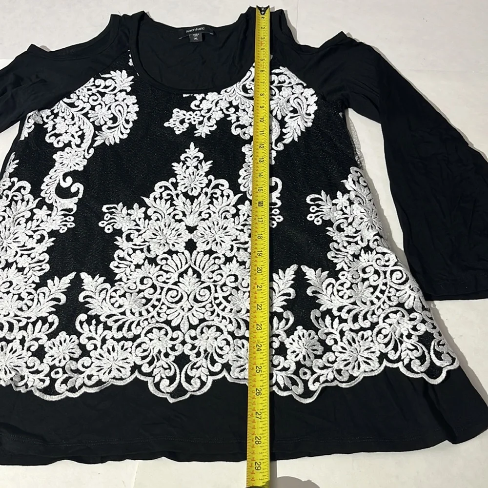 Karen Kane embroidered cold shoulder long sleeve blouse shirt top sz XL black - Picture 7 of 8